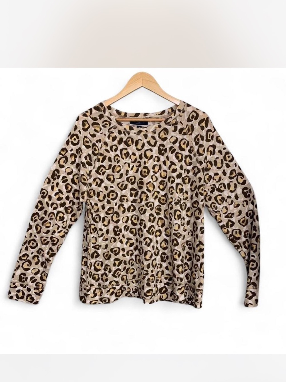 Karen Scott Leopard Print Long Sleeve Top - Beige and Brown size XL